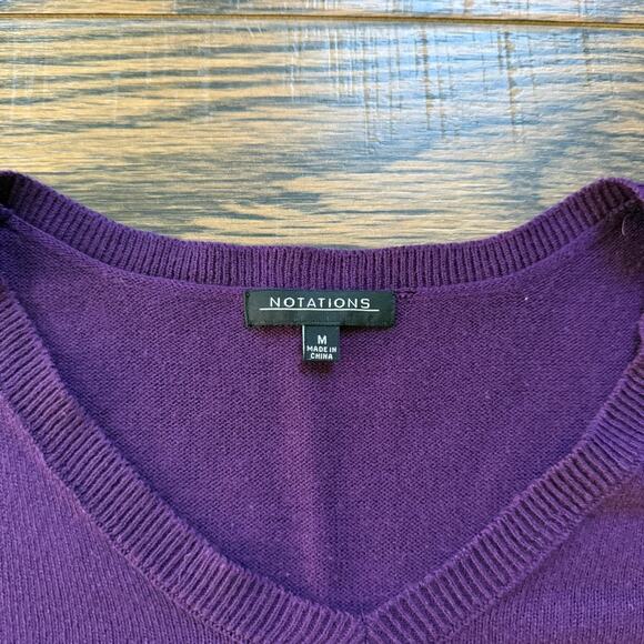 Notations Women’s V-Neck Sweater Purple Long Sleeve Pullover Knit Top Size M - Picture 3 of 5